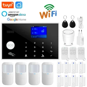 Wifi GSM Alarm System Home Wireless Security Burglar Alarm Kit Door Open Motion Sensor Smart Life Tuya App Control Suit Alexa